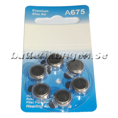 A675 hörapparatsbatterier - 6 st