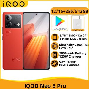 IQOO Neo 8 Pro 5G NFC Dimensity 9200 Plus Octa Core 6.78'' 144HZ AMOLED Screen 50MP Camera 5000mAh Battery 120W  Charger