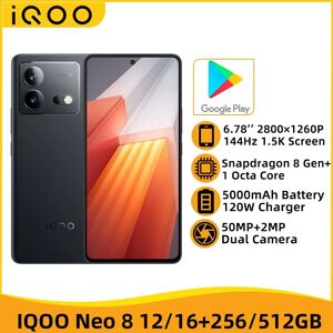 IQOO Neo 8 5G NFC Snapdargon 8+ Gen 1 Octa Core 6.78'' 144HZ 1.5K AMOLED Screen 50MP Camera 5000mAh Battery 120W  Charger