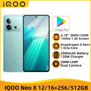 IQOO Neo 8 5G NFC Snapdargon 8+ Gen 1 Octa Core 6.78'' 144HZ 1.5K AMOLED Screen 50MP Camera 5000mAh Battery 120W  Charger