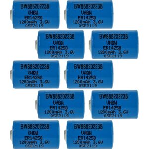 10x Lithium ER14250 Round Cell Batteries Replacement for ER3S, ER4, LS14250, LS3, T04/41, T04/51 - Special Battery (1200mAh, 3.6 v, Li-SOCl2) - Vhbw