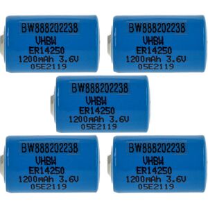 5x Lithium ER14250 Round Cell Batteries Replacement for ER3, 6ES5-980-0MA11, 742-0011, 922-1262 - Special Battery (1200mAh, 3.6 v, Li-SOCl2) - Vhbw