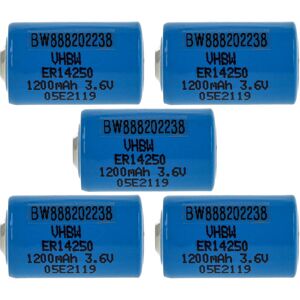 5x Lithium ER14250 Round Cell Batteries Replacement for TL-5101, TL-5112, TL5101, TL5112, TL5151 - Special Battery (1200mAh, 3.6 v, Li-SOCl2) - Vhbw