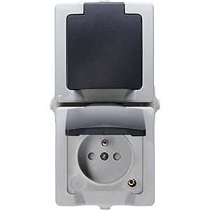 Kopp 138856007 Central Contact Protected Double Plug Socket with Cover and Child Protection, AP/FR Nautic Grey Price for 1 Each