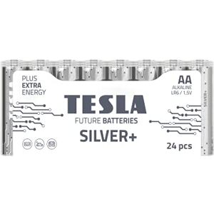 TESLA BATTERIES SILVER+ AA High Performance Alkaline Batteries, Micro Pencil Batteries, 10- Year Shelf Life, A Long-lasting Battery Life, Leak-free, LR06, 24 count [Pack of 1]