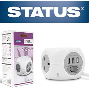 Status White Cube Socket 3 Way Cube with 3 USB Adapter Socket 1.4m Extension Lead S3W1.4M3XUSB1PK6