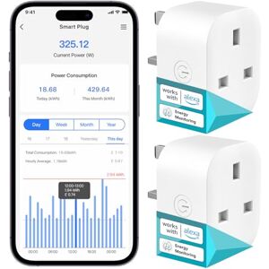 Meross Smart Plug with Energy Monitoring, Mini Smart WiFi Plug Work with Alexa, Google Home, SmartThings, Smart Socket Remote Control Timer Plug, No Hub Required, 13A, 2 Packs