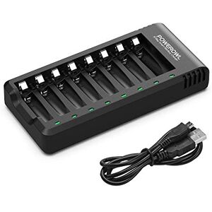 POWEROWL 8 Bay AA AAA Battery Charger (USB High-Speed Charging, Independent Slot) for Ni-MH Ni-CD Rechargeable Batteries (No Adapter)