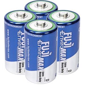 Fuji Enviromax Carbon Zinc 1.5V Type D Batteries - Extra Heavy Duty, Long Lasting Power with No Harmful PVC or Heavy Metals Used (Pack of 4)