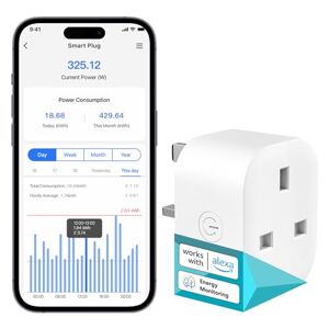 Meross Smart Plug with Energy Monitoring, Mini Smart WiFi Plug Work with Alexa, Google Home, SmartThings, Smart Socket Remote Control Timer Plug, No Hub Required, 13A, 1 Pack