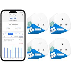 Meross Smart Plug with Energy Monitor Wi-Fi Outlet Work with Alexa Echo, Google Home, Smart Socket No Hub Required 13A (4-Pack)