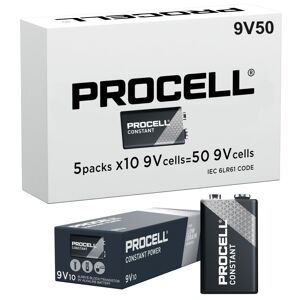 Duracell Procell Constant 9V 6LR61 PC1604 Batteries   Bulk Box of 50