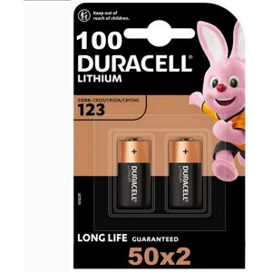 100 x Duracell 123 DL123 CR123A DL123A 3V Long Life Lithium Batteries