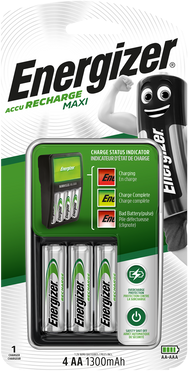 Energizer Maxi Charger   Inc 4 x AA 1300mAh Rechargeable Batteries