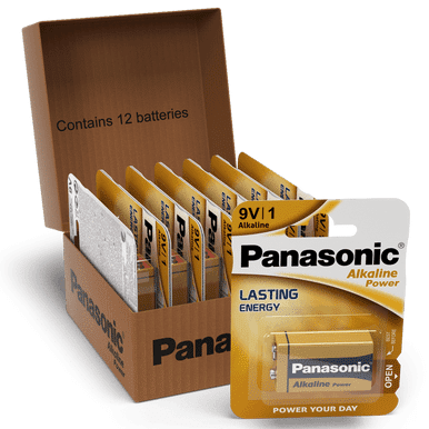 Panasonic Alkaline Power (Bronze) 9V PP3 6LR61 Battery   12 Pack