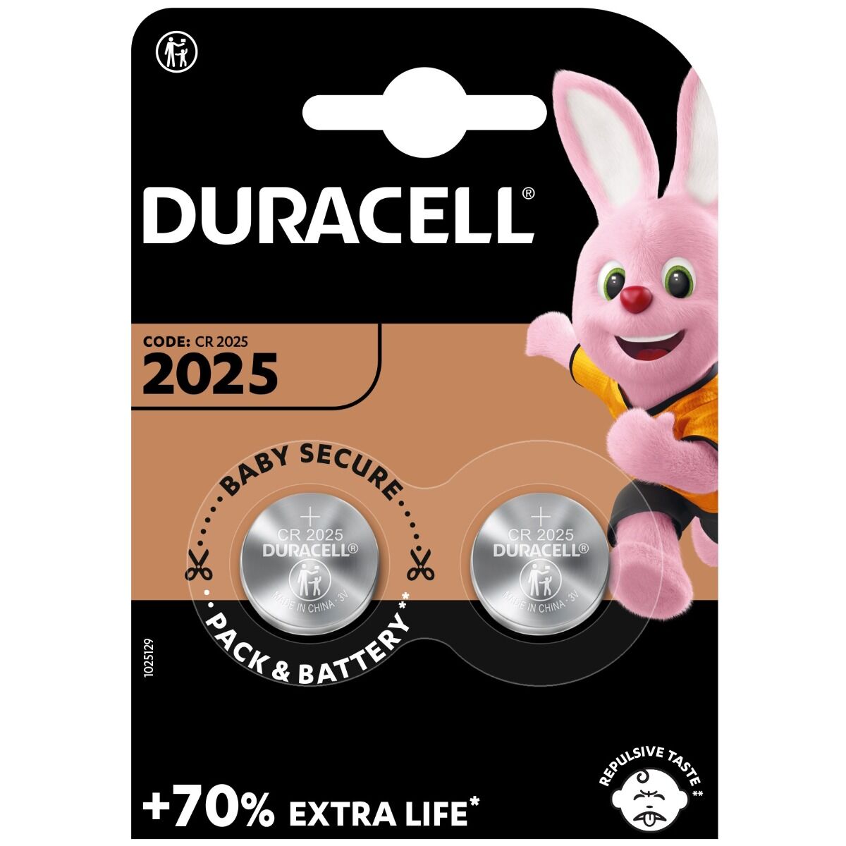 2 x Duracell CR2025 Batteries 3V Lithium Coin Cells DL2025