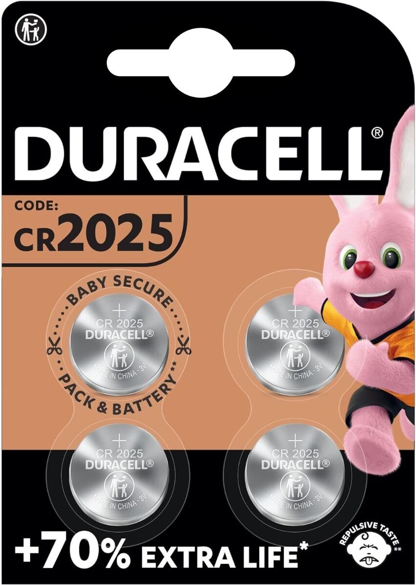 4 x Duracell CR2025 Batteries 3V Lithium Coin Cells DL2025