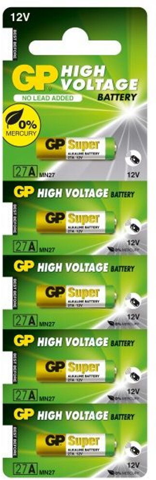 GP Batteries GP Alkaline Battery 27A 12V Pack of 5 GP27A-C5 MN27 A27 L828