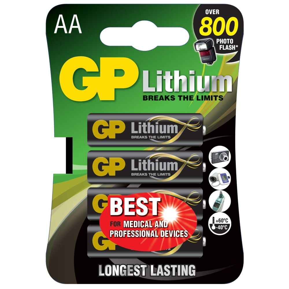GP Batteries GP Lithium AA Batteries Size FR6 15LF GP15LF 1.5V 4-Pack