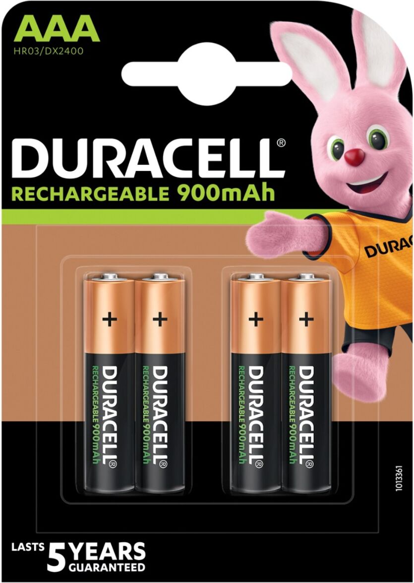 Duracell Rechargeable AAA Batteries NiMH 900mAh HR03 DX2400 4-Pack