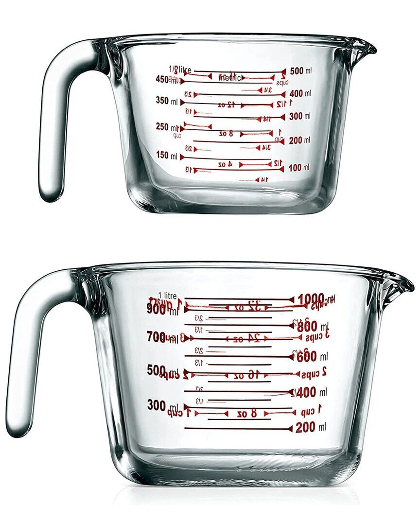 Nutrichef 2pc Glass Measuring Cup With Decal Scale Clear NoSize