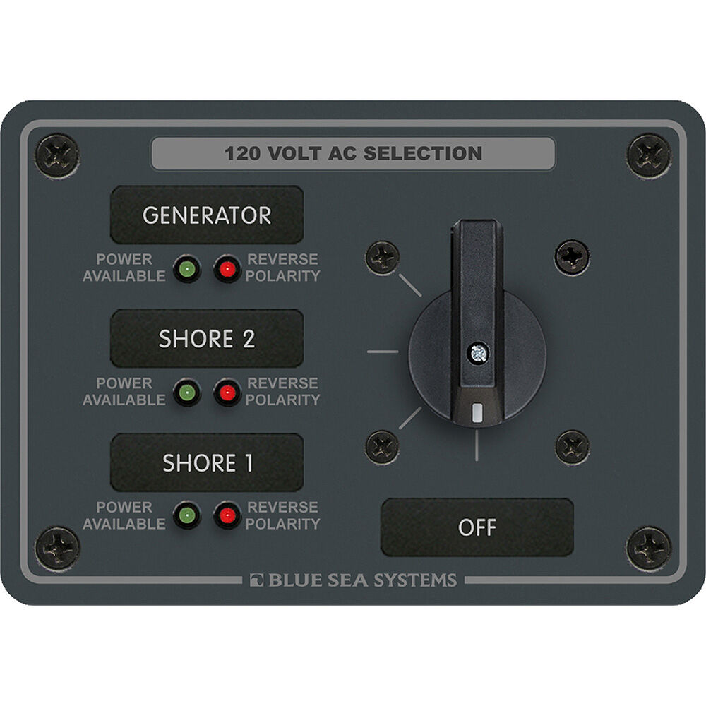 Blue Sea Systems AC Rotary Panel: 120V, 30A, 3 Sources, 2 Poles, 3 Positions+OFF in Red