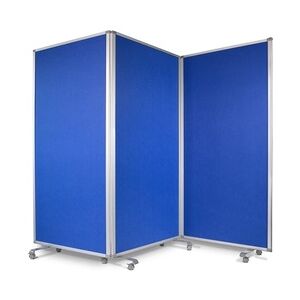 Filz Stellwand - Trennwand 3-teilig  mit Rollen - doppelseitig nutzbar / 180 x 180 cm Blau