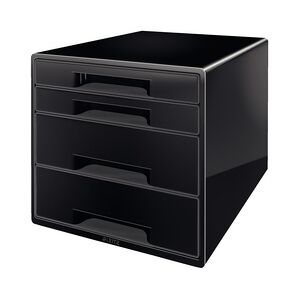 LEITZ Schubladenbox WOW Cube 4 geschlossene Schubladen, 2 hohe, 2 flache, weiß/schwarz, mit Auszugstopp, Schubladeneinsatz