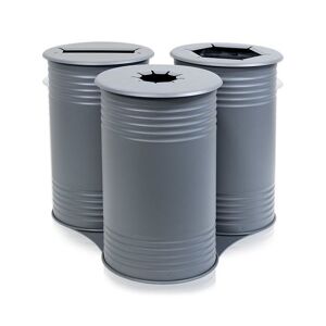 Affaldsbeholder Tin, H 600 mm, hjul, triple, med låg, grå