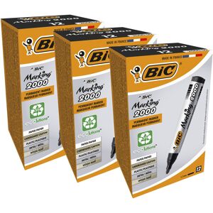 Bic - 3 Boîtes de 12 marqueurs permanents Marking 2000 ECOlutions noirs Noir - Publicité