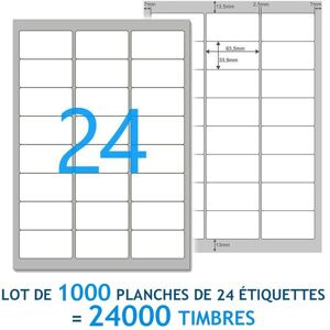 ENVELOPPEBULLE Lot de 1000 Planches A4 de 24 étiquettes multi-usages 6,35 x 3,39 cm - spéciales timbre - Publicité
