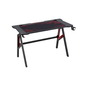 HOMCOM Bureau gaming bureau gamer bureau informatique bracket casque porte-gobelet passe-câbles tapis de souris inclus métal MDF texture fibre carbone rouge - Publicité