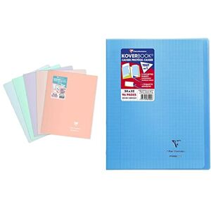 Clairefontaine Lot de 5 Cahiers Agrafés Koverbook Blush 24x32 cm & 981402C Un Cahier Agrafé Koverbook Bleu 24x32 cm 96 Pages Grands Carreaux Papier Blanc 90 g Couverture Polypro - Publicité