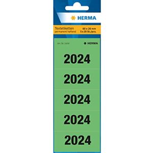 HERMA 1684 Chiffres Année 2024 Autocollants pour classeurs (60 x 26 mm, papier mat, opaque) autocollants, étiquettes de texte permanentes, 100 étiquettes, vert - Publicité