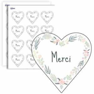 Avery 140 Etiquettes Merci Forme Coeur Autocollantes 37 X 37 Mm Papier Recyclé Courronne De Fleurs 4 Planches A4 De Stickers Cœurs Remerciements Pour Mariage, Artisanat Et Fêtes - Publicité