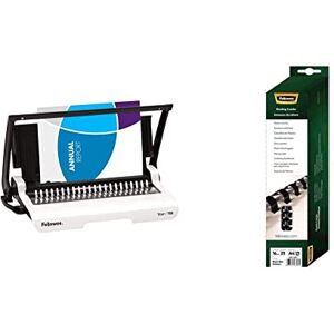 Fellowes 5627501 Star+ 150 perforelieur manuel par anneaux plastique usage modéré perfore 12 feuilles relie 150 feuilles & 5332302 Pack de 25 Anneaux plastiques 16 mm A4 Noir - Publicité