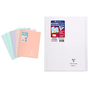 Clairefontaine Lot de 5 Cahiers Agrafés Koverbook Blush 24x32 cm & Un Cahier Agrafé Koverbook Incolore 24x32 cm 96 Pages Grands Carreaux Papier Blanc 90 g Couverture Polypro - Publicité