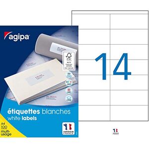 Agipa Apli  – Boite Étiquettes Adhésives Blanches Multi–Usages Coins Droits – Certifié FSC – Anti-bourrage 105 x 42 mm – 1400 Étiquettes - Publicité