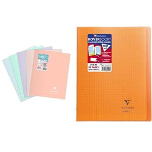 Clairefontaine Lot de 5 Cahiers Agrafés Koverbook Blush 24x32 cm & 981409C Un Cahier Agrafé Koverbook Orange 24x32 cm 96 Pages Grands Carreaux Papier Blanc 90 g Couverture Polypro - Publicité