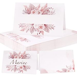 BETESSIN Lot de 50 Marque Place Mariage 5,5x8,5CM Porte Nom Table Baptême Cartons Placement Pampas Cartes de Nom Anniversaire pour Table Réceptions Fêtes Evénements Célébrations - Publicité