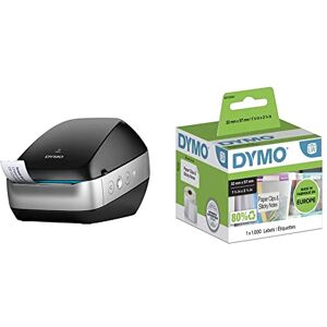 Dymo LabelWriter Wireless Imprimante d'Étiquettes sans Fil, Noire + Etiquettes Multi-Usage LW, 57 mm x 32 mm (Rouleau de 1 000 Etiquettes), Impression en Noir sur Fond Blanc, Auto-Adhésives - Publicité