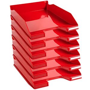 EXACOMPTA Réf. 113218D Lot de 6 corbeilles à courrier COMBO MIDI dimensions utiles 34 x 25 x 6,5 cm pour documents au format A4 + couleur rouge carmin glossy - Publicité