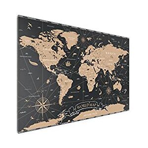 ALLboards Tableau Magnétique en Métal Motif Carte du Monde Noir Vintage 90x60cm, MetalBoards pour tout type d'Aimants - Publicité