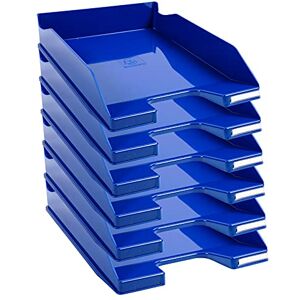 EXACOMPTA Réf. 113203D Lot de 6 corbeilles à courrier COMBO MIDI dimensions utiles 34 x 25 x 6,5 cm pour documents au format A4 + couleur bleu royal glossy - Publicité