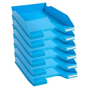 EXACOMPTA Réf. 113282D Lot de 6 corbeilles à courrier COMBO MIDI dimensions utiles 34 x 25 x 6,5 cm pour documents au format A4 + couleur bleu turquoise glossy - Publicité