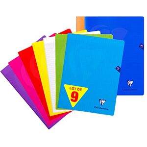 Clairefontaine 323361AMZC Lot de 9 Cahiers Mimesys 24x32 cm 96 Pages 90 g : 7 en Grands Carreaux (Bleu, Rouge, Jaune, Vert, Violet, Rose et Incolore) + 2 en Petits Carreaux (Bleu Marine et Orange) - Publicité