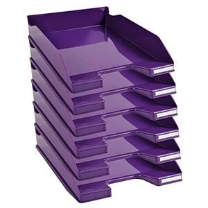 EXACOMPTA Réf. 113220D Lot de 6 corbeilles à courrier COMBO MIDI dimensions utiles 34 x 25 x 6,5 cm pour documents au format A4 + couleur violet glossy - Publicité