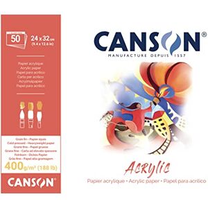 Canson Acrylic Bloc 50 feuilles de papier acrylique blanc Grain fin 24 x 32 cm 400g/m² - Publicité