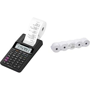 Casio HR8RCE Calculatrice Imprimante Semi Professionnelle Noir & Genie 5 Rouleaux de Recharge pour calculatrices à Impression et caisses enregistreuses 100 % sans Bois Blanc 57 x 12 mm - Publicité