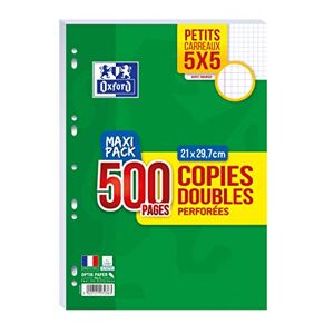 Oxford Lot de 500 Pages Copies Doubles Perforées A4 (21 x 29,7cm) 90g Petits Carreaux 5x5mm Maxi Pack - Publicité